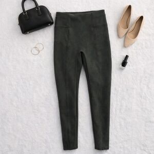 SPANX Military Green Pull On Faux Suede Seamless Leggings. Ladies Large